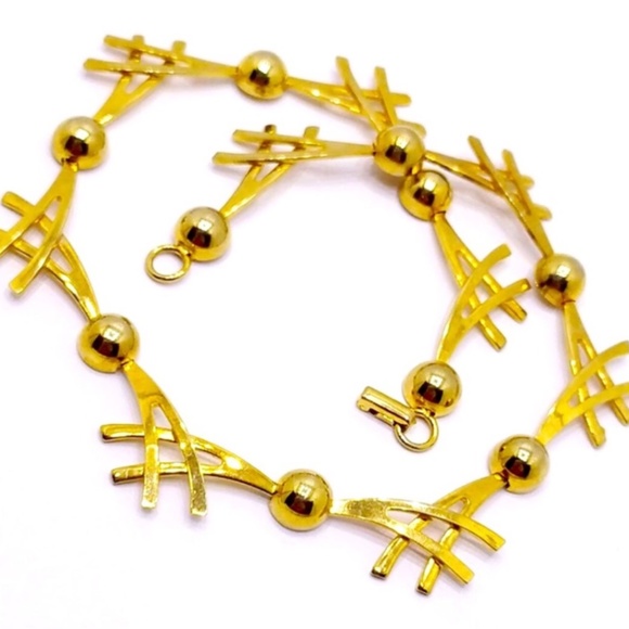 Vintage gold tone modernist choker necklace - Picture 4 of 8